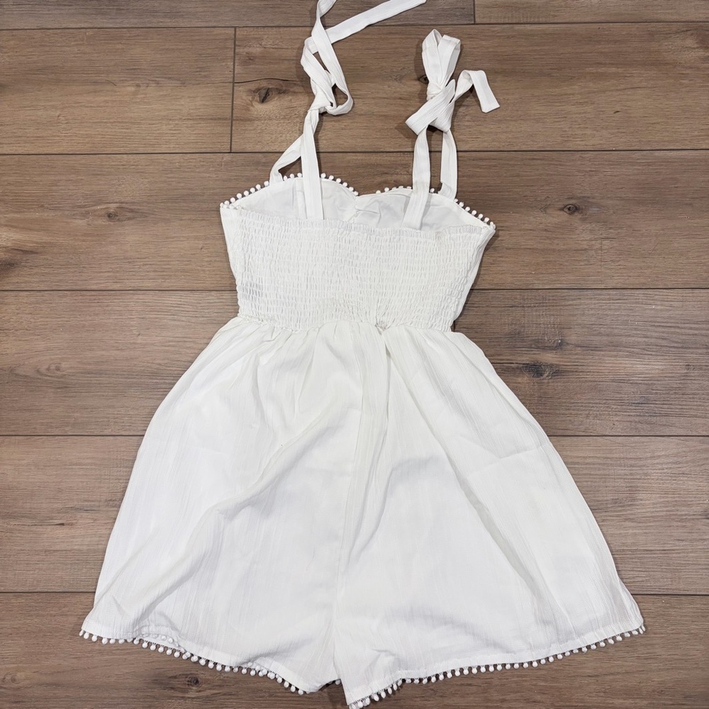 Romantic White Tie Shoulder Smocked Romper Breezy Feminine Summer S Cottagecore - Picture 7 of 10